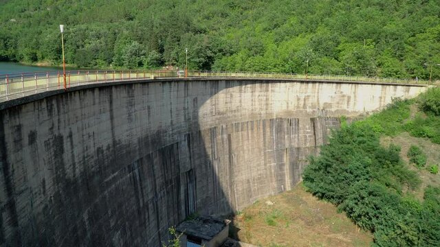 Details of a concrete dam on the artificial agriculture irrigation lake