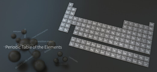element in spherical form. 3d illustration on the periodic table of the elements.