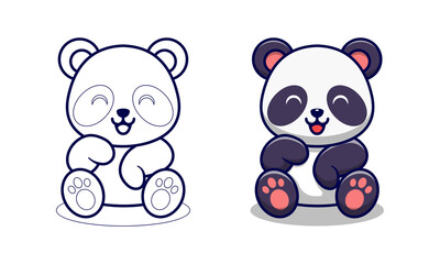 Cute panda cartoon coloring page for kids - obrazy, fototapety, plakaty