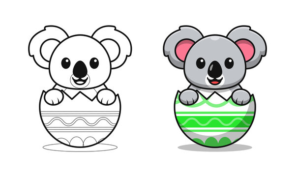 Cute koala in egg cartoon coloring pages for kids