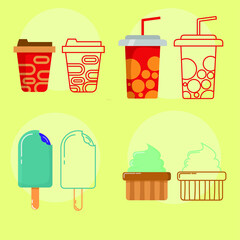 flat fast food collection with different products and drinks Free Vector
