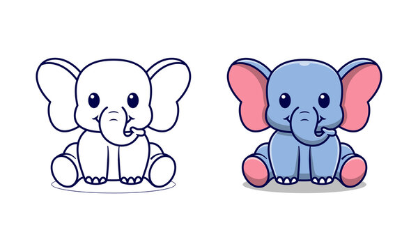 Cute elephant is sitting cartoon coloring pages for kids