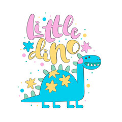 Little dino. Dinosaur. Diplodocus, brontosaurus. Cartoon character. Isolated vector object on white background. 