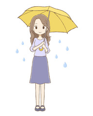雨降り　傘をさす私服女性