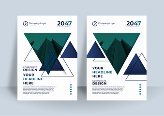 The blue green layout of A4 format modern cover mockups design templates for brochure, magazine, flyer, booklet, annual report. Creative trendy style mockups, blue color trendy design backgrounds.
