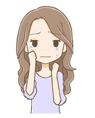 涙ぐむ私服女性(上半身）