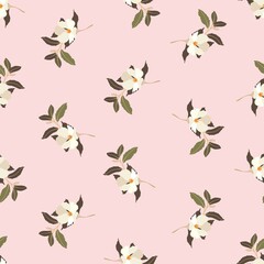Fototapeta na wymiar Vintage flowers. Seamless pattern. A branch of a blossoming tree. Flat vector isolated illustration. Pastel colors.