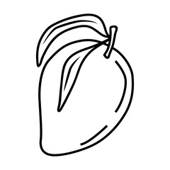 Mango fruit with leaves. For the design of social networks, web, advertising, banners, menus, recipes. Vector outline hand drawn illustration in doodle style