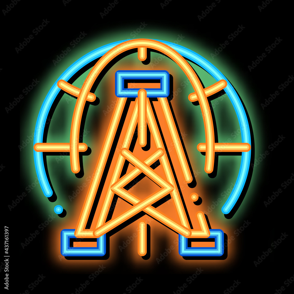 Wall mural Oil-Derrick Planet Problem neon light sign vector. Glowing bright icon transparent symbol illustration