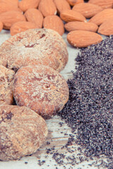 Vintage photo, Natural food containing calcium, minerals and dietary fiber, healthy nutrition concept