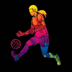 Fototapeta na wymiar Gaelic Football Sport Female Player Action Cartoon Graphic Vector