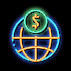 World Payment Coin Transfer neon light sign vector. Glowing bright icon transparent symbol illustration
