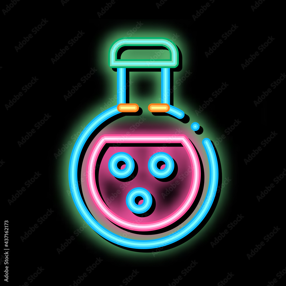 Sticker Flask With Chemical Liquid neon light sign vector. Glowing bright icon transparent symbol illustration