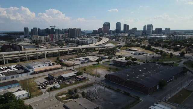 postcard aerial of the city of Tampa Bay, Florida, a complete downtown area in the horizon