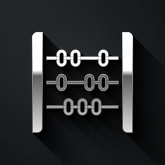 Silver Abacus icon isolated on black background. Traditional counting frame. Education sign. Mathematics school. Long shadow style. Vector