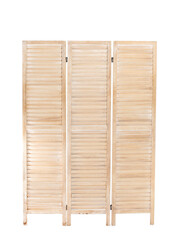 Wooden folding screen on white background