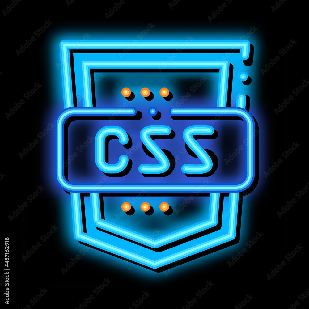 Poster coding language css system neon light sign vector. glowing bright icon transparent symbol illustrati
