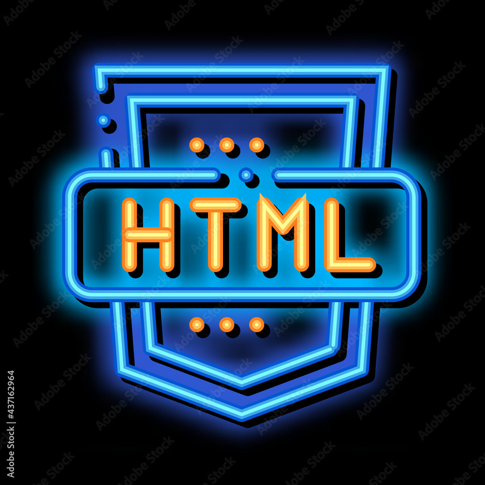 Poster coding language html system neon light sign vector. glowing bright icon transparent symbol illustrat