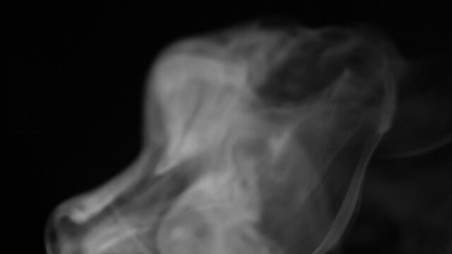 White Smoke Shapes Movement Over Black Background - close up