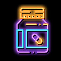 Vitamin Pills Container neon light sign vector. Glowing bright icon transparent symbol illustration