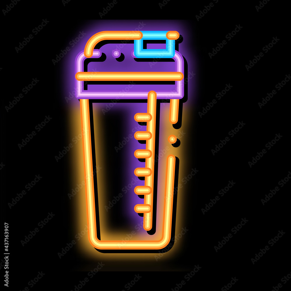 Poster sport cup equipment shaker neon light sign vector. glowing bright icon transparent symbol illustrati