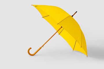 Stylish yellow umbrella on light background - obrazy, fototapety, plakaty