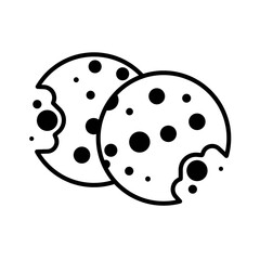 Simple browser cookies thin line icon in black. Symbol of round chocolate cookie. Isolated on white. Trendy flat outline illustration for: app, graphic, design, web, site, ui, ux. Vector EPS 10
