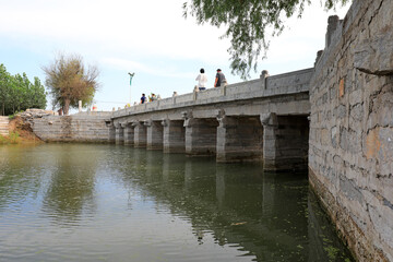 Fototapeta premium Scenery of Chinese traditional stone bridge architecture, North China