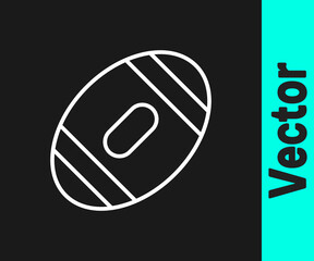 White line American Football ball icon isolated on black background. Rugby ball icon. Team sport game symbol. Vector