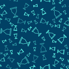 Green line Christian chalice icon isolated seamless pattern on blue background. Christianity icon. Happy Easter. Vector