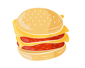 Cartoon realistic burger in isolate on a white background. Vector illustration.