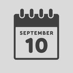 Icon day date 10 September, template calendar page