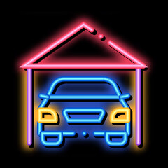 Garage Shed With Car Vehicle neon light sign vector. Glowing bright icon transparent symbol illustration