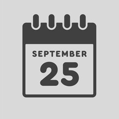 Icon day date 25 September, template calendar page