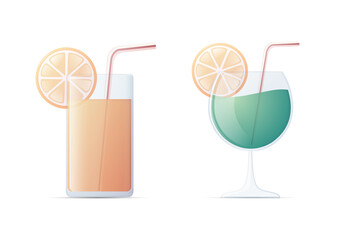 Cocktail set. Colored vector flat illustration. Isolated on white background.