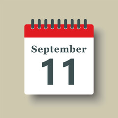 Icon day date 11 September, template calendar page