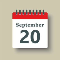 Icon day date 20 September, template calendar page