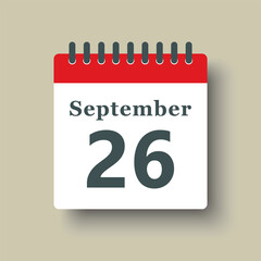 Icon day date 26 September, template calendar page