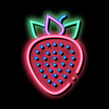 Healthy Food Fruit Strawberry neon light sign vector. Glowing bright icon transparent symbol illustration
