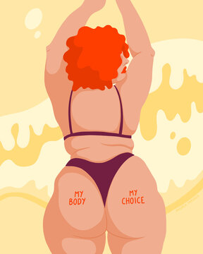 A confident woman with curves in a bikini feeling good about herself. My Body My Choice. 