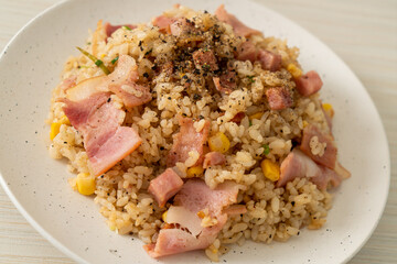 fried rice with bacon ham and black peppers