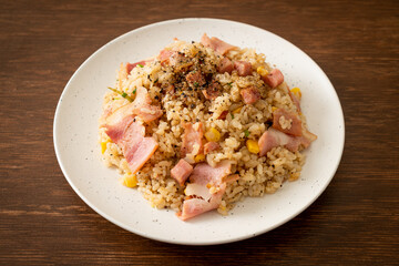 fried rice with bacon ham and black peppers
