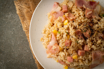 fried rice with bacon ham and black peppers