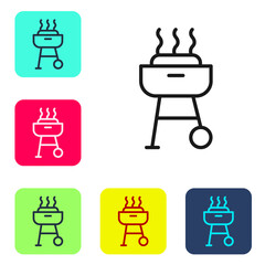 Black line Barbecue grill icon isolated on white background. BBQ grill party. Set icons in color square buttons. Vector