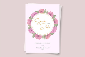 Wedding invitation design with pink chrysanthemum flower ornament