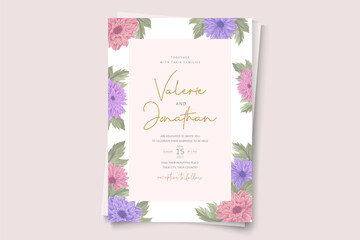 Wedding invitation design with colorful chrysanthemum flower ornament