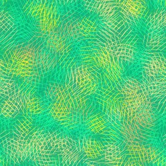 Bright green abstract seamless pattern of multicolored subtle strokes.