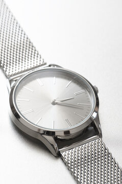 Classic steel wrist watch closeup