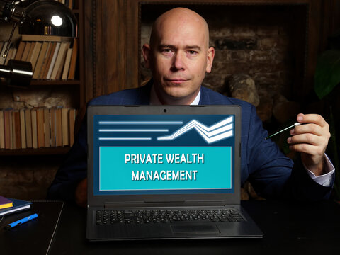  PRIVATE WEALTH MANAGEMENT Text In Search Line. Marketing Expert Looking For Something At Computer. PRIVATE WEALTH MANAGEMENT Concept.