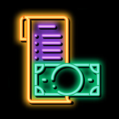 Invoice Check List And Money Dollar neon light sign vector. Glowing bright icon transparent symbol illustration